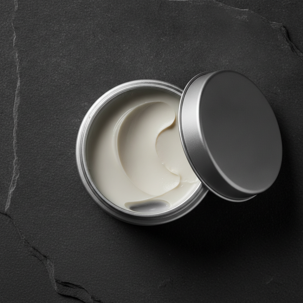 Heavy matte silver jar of hair styling clay open to reveal a thick matte cream — best hair wax for men 2026